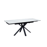 Vida Small 1.2M White High Gloss Ceramic Extending Dining Table with Black Powder Coated Metal Legs with double extension, extends to 1.8M  - Angled Extended View